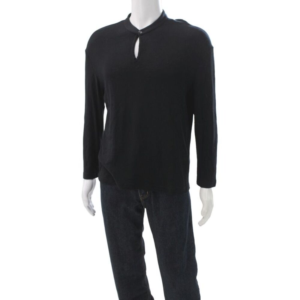 Armani Collezioni Men Basic Black Henley Long Sleeve T-Shirt 76% Tencel Size L